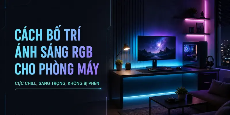 Cover cách bố trí ánh sáng RGB cho phòng máy cực chill sang trọng