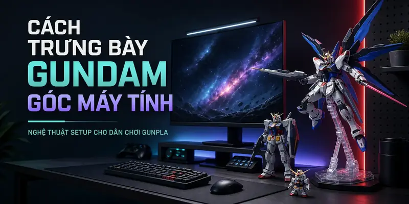 Cover Cách trưng bày Gundam góc máy tính cho desk setup Gunpla