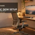 Cover Ergonomic Desk Setup với góc làm việc có loa Bluetooth decor