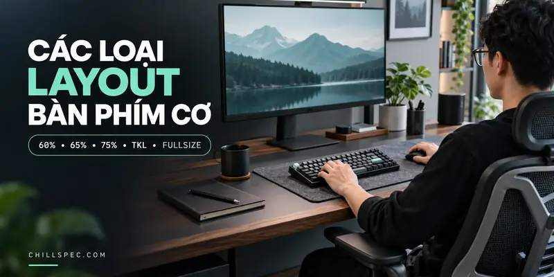 Cover các loại layout bàn phím cơ 60%, 65%, 75%, TKL và Fullsize cho góc làm việc công thái học