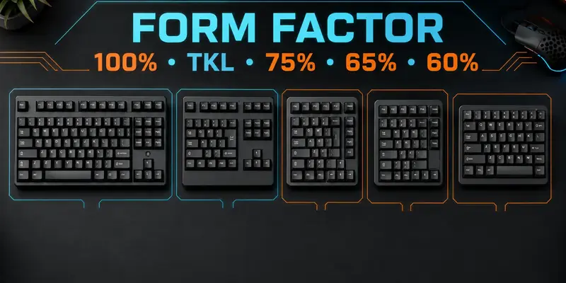 Infographic so sánh layout bàn phím cơ 60%, 65%, 75%, TKL và Fullsize