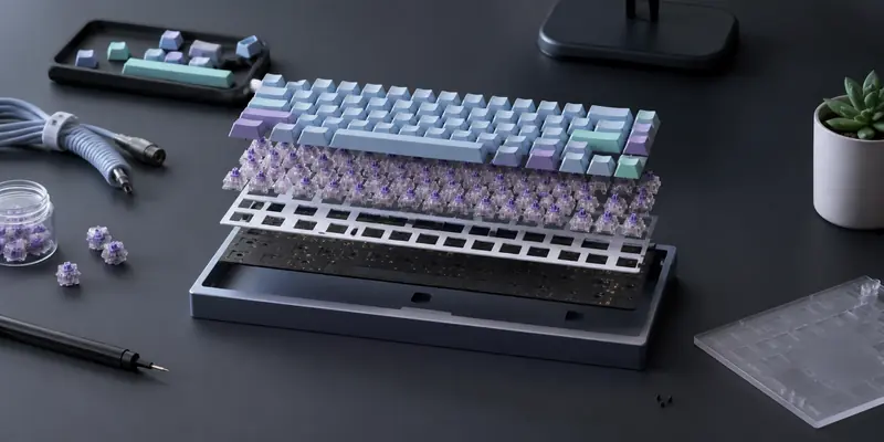 Các linh kiện cơ bản của bàn phím cơ custom: case, PCB, plate, switch và keycap