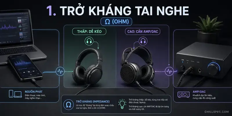 Giải thích trở kháng tai nghe thấp và cao bằng đơn vị Ohm