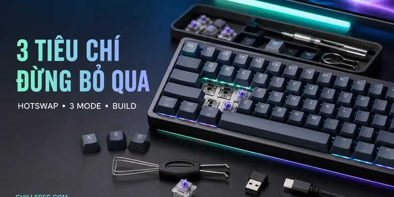 Bàn phím cơ hotswap 3 mode với switch puller và cáp USB-C