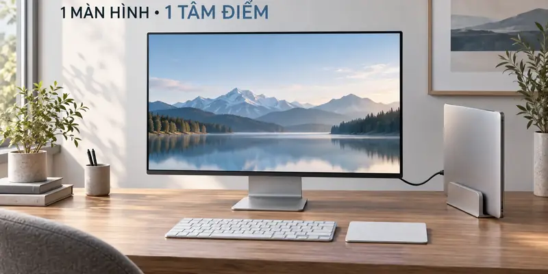 Bố cục MacBook tối giản với một màn hình làm tâm điểm