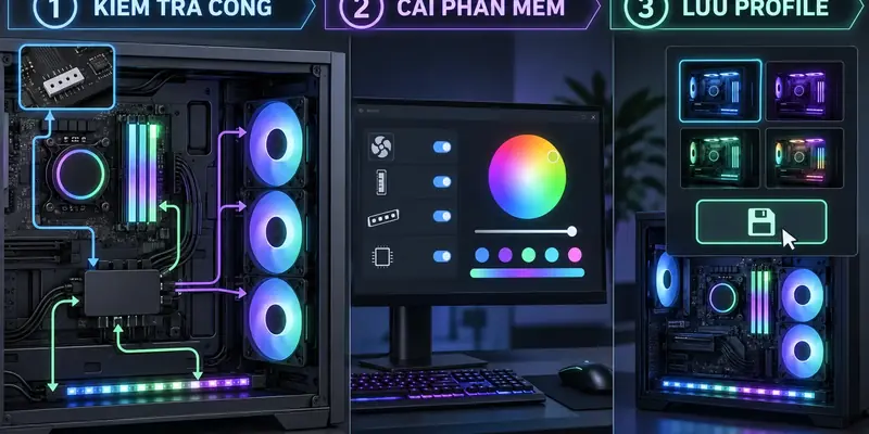 Ba bước đồng bộ LED PC: kiểm tra cổng, cài phần mềm, lưu profile