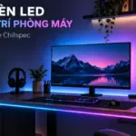 Top đèn LED trang trí phòng máy với dây LED viền bàn, đèn hắt tường và đèn nền màn hình