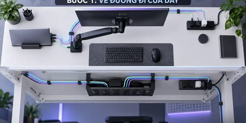 Bước 1 vẽ đường đi dây cho bàn máy tính