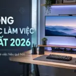 Xu hướng setup góc làm việc mới nhất 2026: monitor arm, bàn phím cơ, ánh sáng và cable management