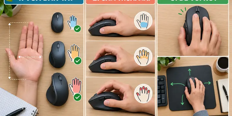 Infographic ba tiêu chí chọn chuột: vừa bàn tay, cầm thoải mái và dễ với nút