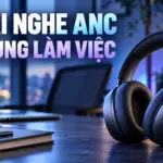 Ảnh bìa top tai nghe ANC tập trung làm việc với tai nghe chụp tai trên bàn làm việc