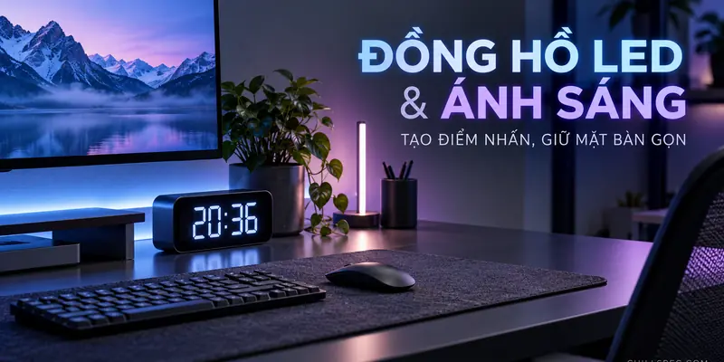 Đồng hồ LED và ánh sáng tạo điểm nhấn cho desk setup