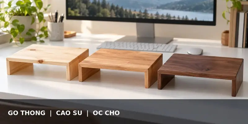 Ba tông màu kệ kê màn hình gỗ thông, gỗ cao su và gỗ óc chó