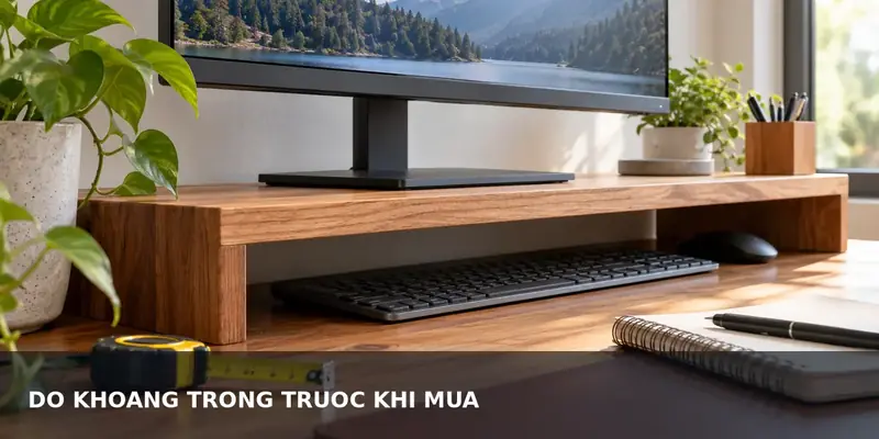 Đo khoảng trống dưới kệ gỗ kê màn hình trước khi mua
