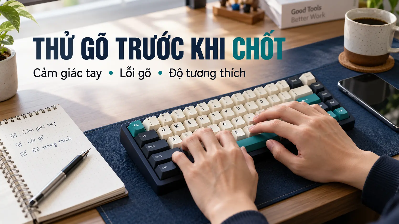 Thử gõ bàn phím để đánh giá cảm giác tay và độ tương thích keycap