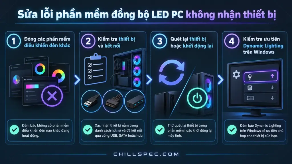 Khắc phục lỗi phần mềm đồng bộ LED PC không nhận thiết bị